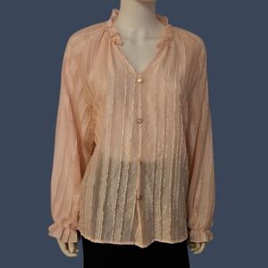 Light Pink Ruffle Pearl Button Feminine Coquette Blouse